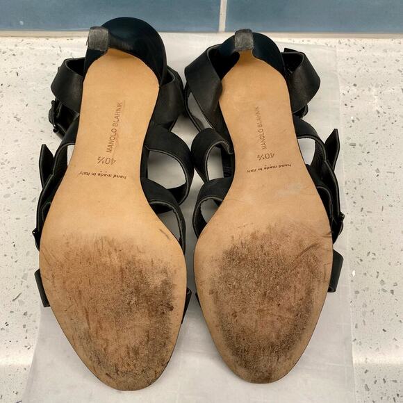 Manolo Blahnik Leather Gladiator Sandals Stiletto Heels Black 40.5 Multistrap - Picture 13 of 14